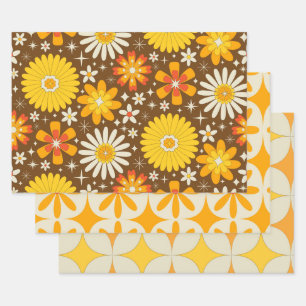 Retro 70er Groovy Blume mit Atomwaffen Sternexplos Geschenkpapier Set