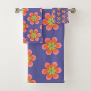 Retro 70er Groovy Blume Muster in Lila Badhandtuch Set