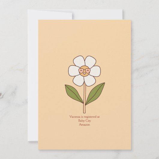 Retro 70er Groovy Boho Blume Baby Einladung (Rückseite)