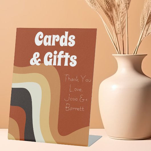 Retro 70er Groovy Boho Hochzeitskarten und Geschen Sockelschild