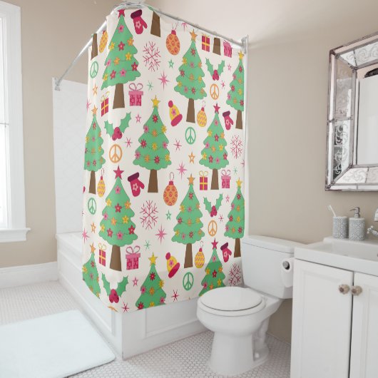 Retro 70er Groovy Christmas Trees Pattern Duschvorhang (Beispiel)