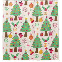 Retro 70er Groovy Christmas Trees Pattern Duschvorhang