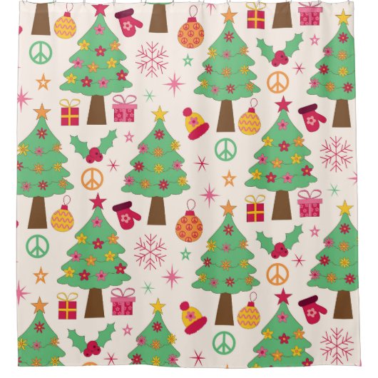 Retro 70er Groovy Christmas Trees Pattern Duschvorhang (Vorderseite)