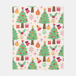 Retro 70er Groovy Christmas Trees Pattern Fleecedecke