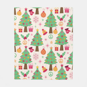 Retro 70er Groovy Christmas Trees Pattern Fleecedecke