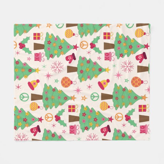 Retro 70er Groovy Christmas Trees Pattern Fleecedecke (Vorderseite (Horizontal))