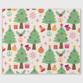 Retro 70er Groovy Christmas Trees Pattern Geschenkpapier (Flach)