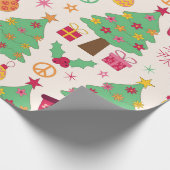 Retro 70er Groovy Christmas Trees Pattern Geschenkpapier (Ecke)
