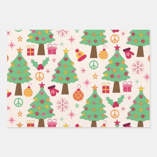 Retro 70er Groovy Christmas Trees Pattern Geschenkpapier Set (Vorderseite 3)