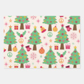 Retro 70er Groovy Christmas Trees Pattern Geschenkpapier Set (Vorderseite 2)