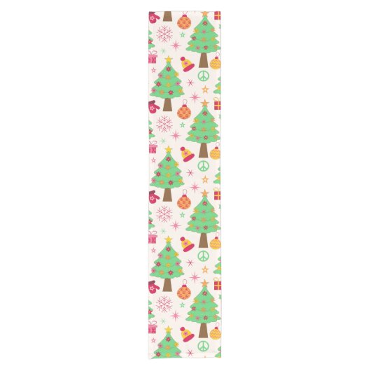 Retro 70er Groovy Christmas Trees Pattern Kurzer Tischläufer (Vorderseite)