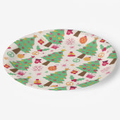 Retro 70er Groovy Christmas Trees Pattern Pappteller (Schrägansicht)