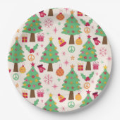 Retro 70er Groovy Christmas Trees Pattern Pappteller (Vorderseite)