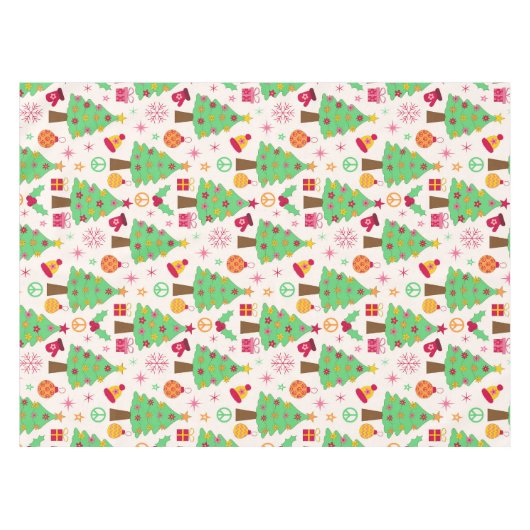 Retro 70er Groovy Christmas Trees Pattern Tischdecke (Vorderseite (Horizontal))