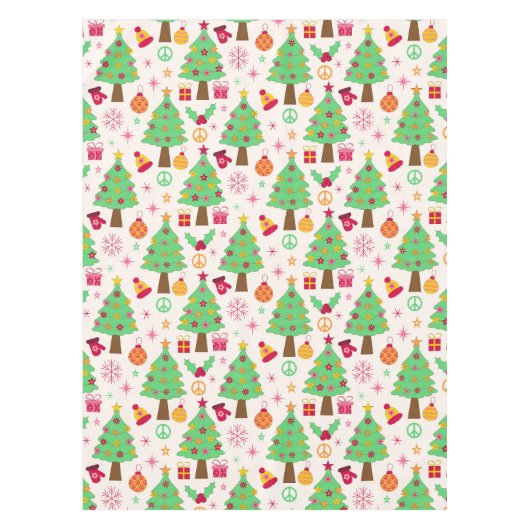 Retro 70er Groovy Christmas Trees Pattern Tischdecke (Vorderseite)