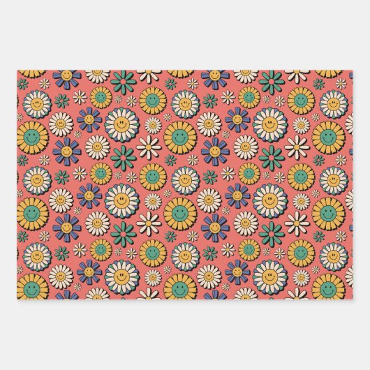 Retro 70er Groovy Daisies Hippie Blume Geschenkpapier Set (Vorderseite 2)