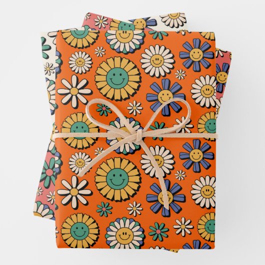 Retro 70er Groovy Daisies Hippie Blume Geschenkpapier Set (Beispiel)