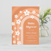 Retro 70er Groovy Daisy Boho Rainbow Baby Shower Einladung (Stehend Vorderseite)