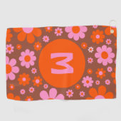 Retro 70er Groovy Daisy Orange Pink Golfhandtuch (Horizontal)