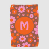 Retro 70er Groovy Daisy Orange Pink Golfhandtuch (Vorderseite)
