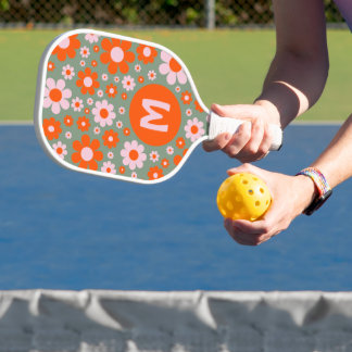 Retro 70er Groovy Daisy Orange Pink Personalisiert Pickleball Schläger
