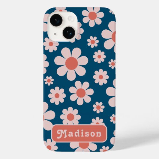 Retro 70er Groovy Daisy Pattern Name Case-Mate iPhone Hülle (Rückseite)