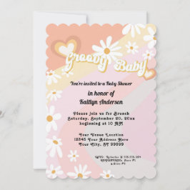Retro 70er Groovy Daisy Peach Girl Baby Shower Inv Einladung