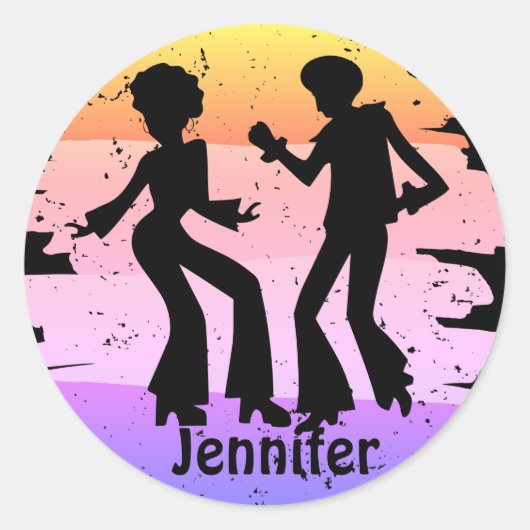 Retro 70er Groovy Disco Dancers Silhouetten Runder Aufkleber (Vorderseite)