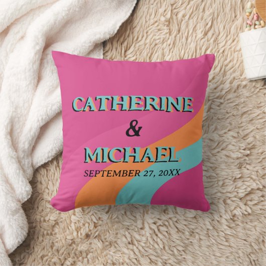 Retro 70er Groovy Fuchsia Fun Wedding Kissen (Decke)