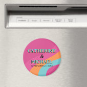 Retro 70er Groovy Fuchsia Fun Wedding Magnet (In Situ (Geschirrspüler))