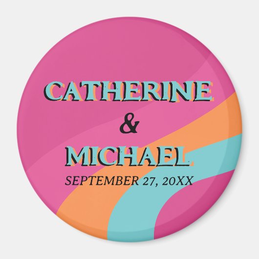 Retro 70er Groovy Fuchsia Fun Wedding Magnet (Vorne)