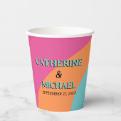 Retro 70er Groovy Fuchsia Fun Wedding Pappbecher (Vorderseite)