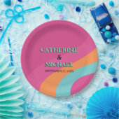 Retro 70er Groovy Fuchsia Fun Wedding Pappteller (Party)