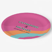 Retro 70er Groovy Fuchsia Fun Wedding Pappteller (Schrägansicht)