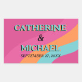 Retro 70er Groovy Fuchsia Fun Wedding Rechteckiger Aufkleber (Vorderseite)