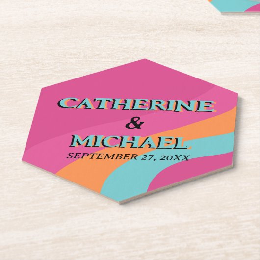 Retro 70er Groovy Fuchsia Fun Wedding Untersetzer (angewinkelt)