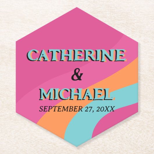 Retro 70er Groovy Fuchsia Fun Wedding Untersetzer (Vorderseite)