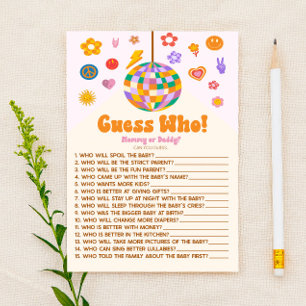 Retro 70er Groovy Guess Who! Baby Shower Game Briefpapier