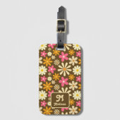 Retro 70er Groovy Hippie Blume Monogram Gepäckanhänger (Vorderseite Vertikal)