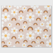 Retro 70er Groovy Hippie Daisy & Terracotta Rainbo Geschenkpapier (Flach)