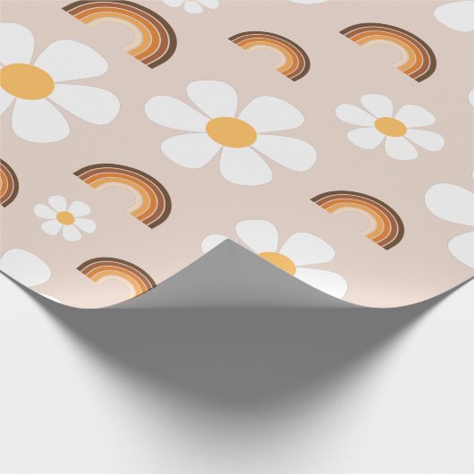 Retro 70er Groovy Hippie Daisy & Terracotta Rainbo Geschenkpapier (Ecke)