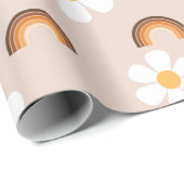 Retro 70er Groovy Hippie Daisy & Terracotta Rainbo Geschenkpapier (Rolleneckpunkt)