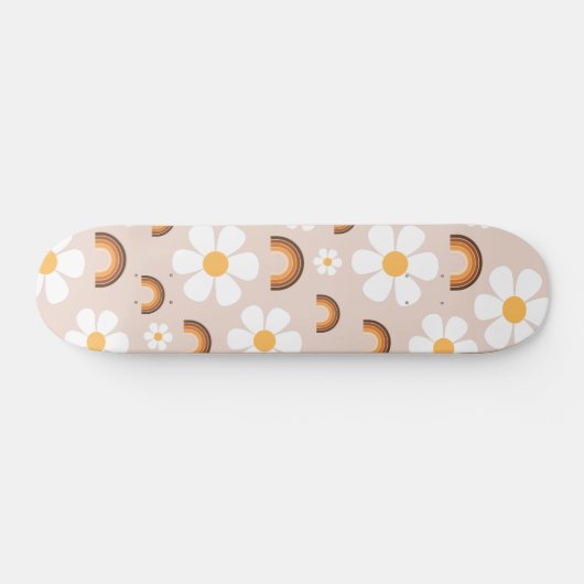 Retro 70er Groovy Hippie Daisy & Terracotta Rainbo Skateboard (Horizontal)
