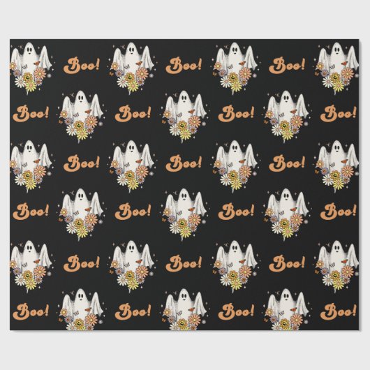 Retro 70er Groovy Hippie Ghost & Boo Halloween Spa Geschenkpapier (Flach)
