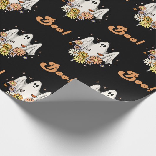 Retro 70er Groovy Hippie Ghost & Boo Halloween Spa Geschenkpapier (Ecke)