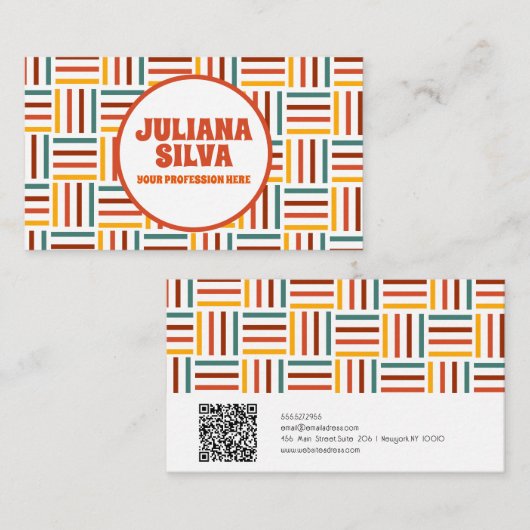 Retro 70er Groovy Line mit QR Business Card Visitenkarte (Vorne/Hinten)