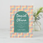 Retro 70er Groovy Line mit QR Hochzeit Einladung (Stehend Vorderseite)