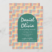 Retro 70er Groovy Line mit QR Hochzeit Einladung (Vorne/Hinten)