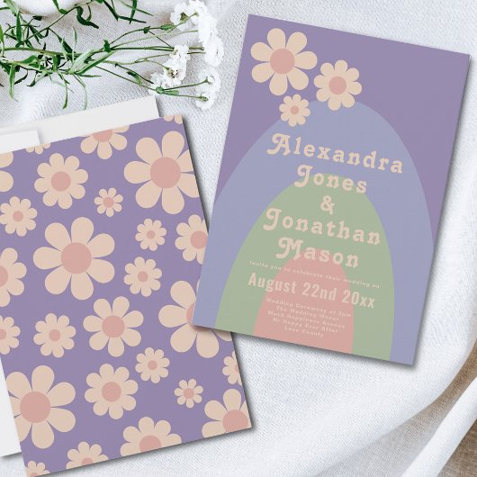 Retro 70er Groovy Pastel Colors Wedding Einladung