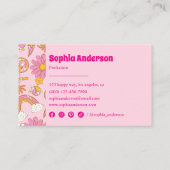 Retro 70er Groovy Pink Floral & Rainbow Funky Visitenkarte (Rückseite)